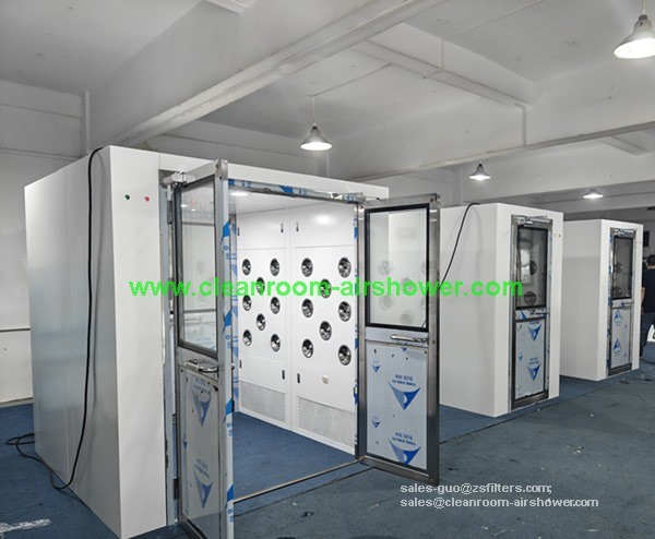 Low-Noise Cleanroom Air Shower with Automated Operation for passing materials and cart , powder coated steel 1