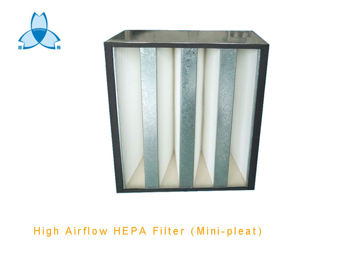 V Cell Mini Pleat Air Filter For High Air Flow Air Handling Unit , 99.97 down 0.3 um