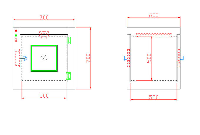 UV Lamp Air Shower Pass Box With Manual Interlocking Doors , Support Brackets 0